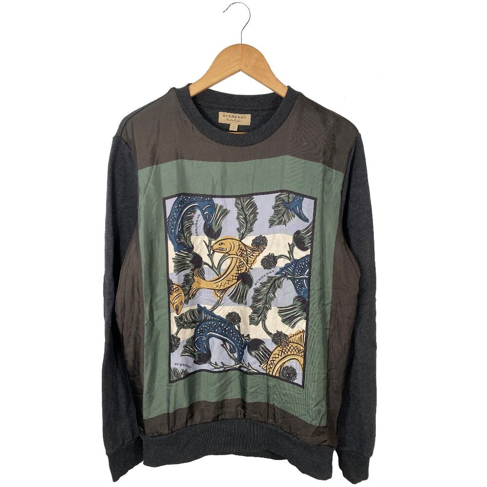 Burberry Black Printed Silk Fish Ornament Sweatshirt Size S
